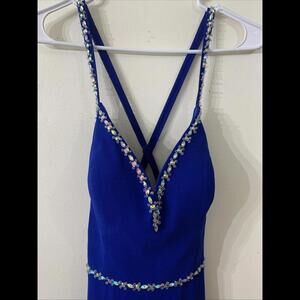 VTG Y2K blue Prom Gown dress rainbow rhinestones women juniors sz 9 fairy halter